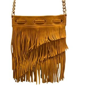 Elizabeth and James Golden Yellow Suede fringe leather purse